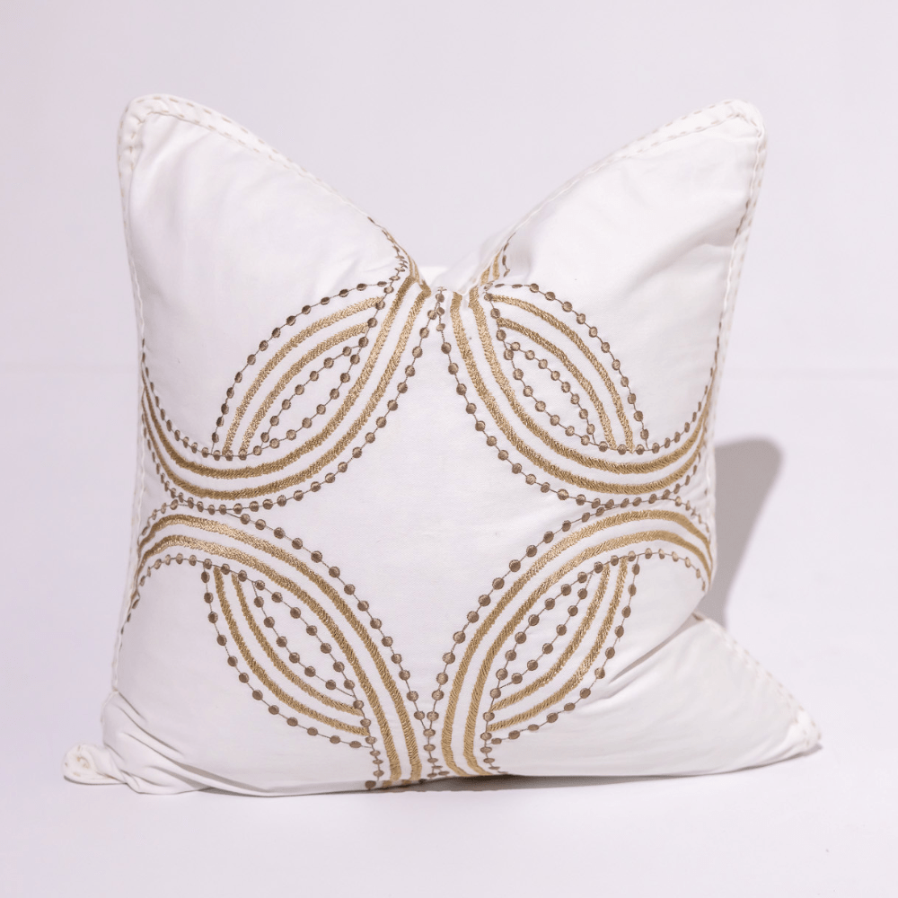 BHD HOME Weave Clearance Dot Embroidery Gold on White 55 x 55cm