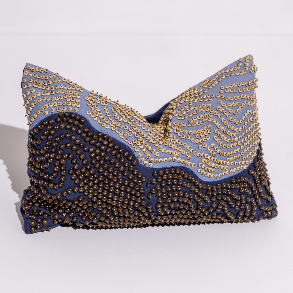 BHD HOME Weave Clearance Hand Beaded Natural and Navy Lumber 35 x 55cm