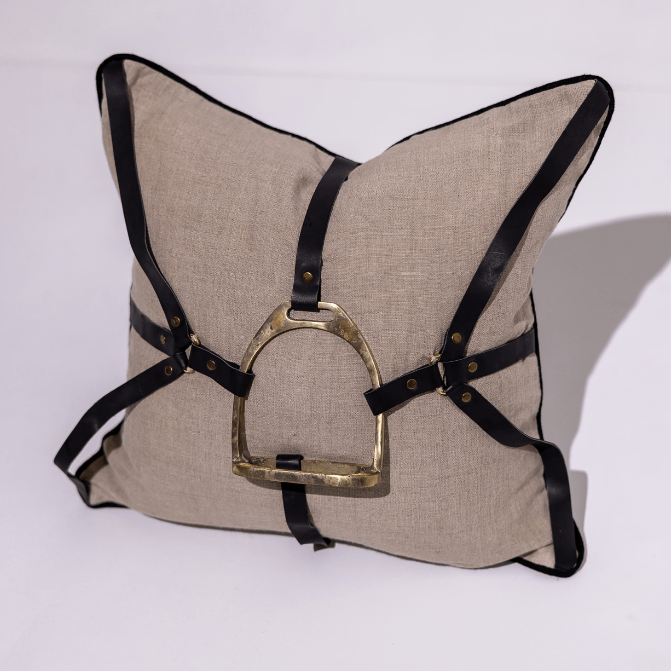 BHD HOME Weave Clearance Horse Gold Shoe Natural and Black Leather 50 x 50cm