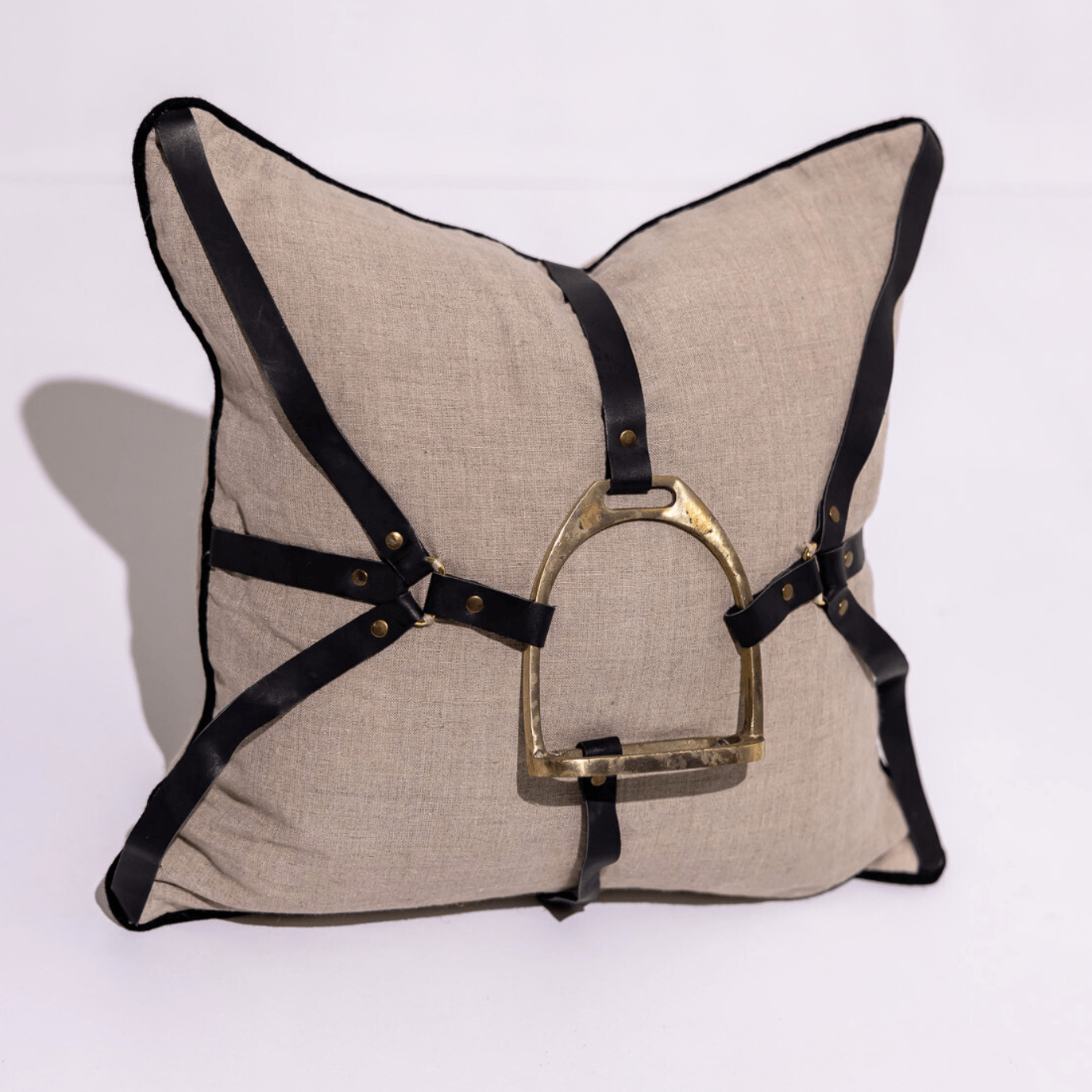 BHD HOME Weave Clearance Horse Gold Shoe Natural and Black Leather 50 x 50cm