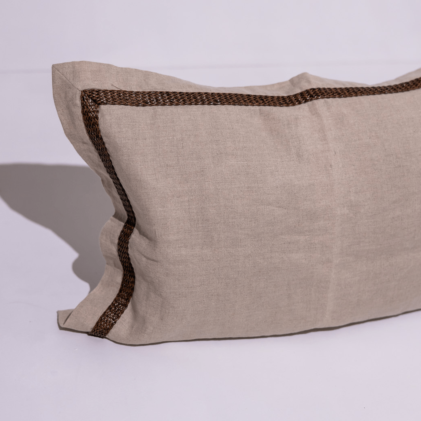 BHD HOME Weave Clearance Linen Natural Sham with Leather Braid 40 x 65