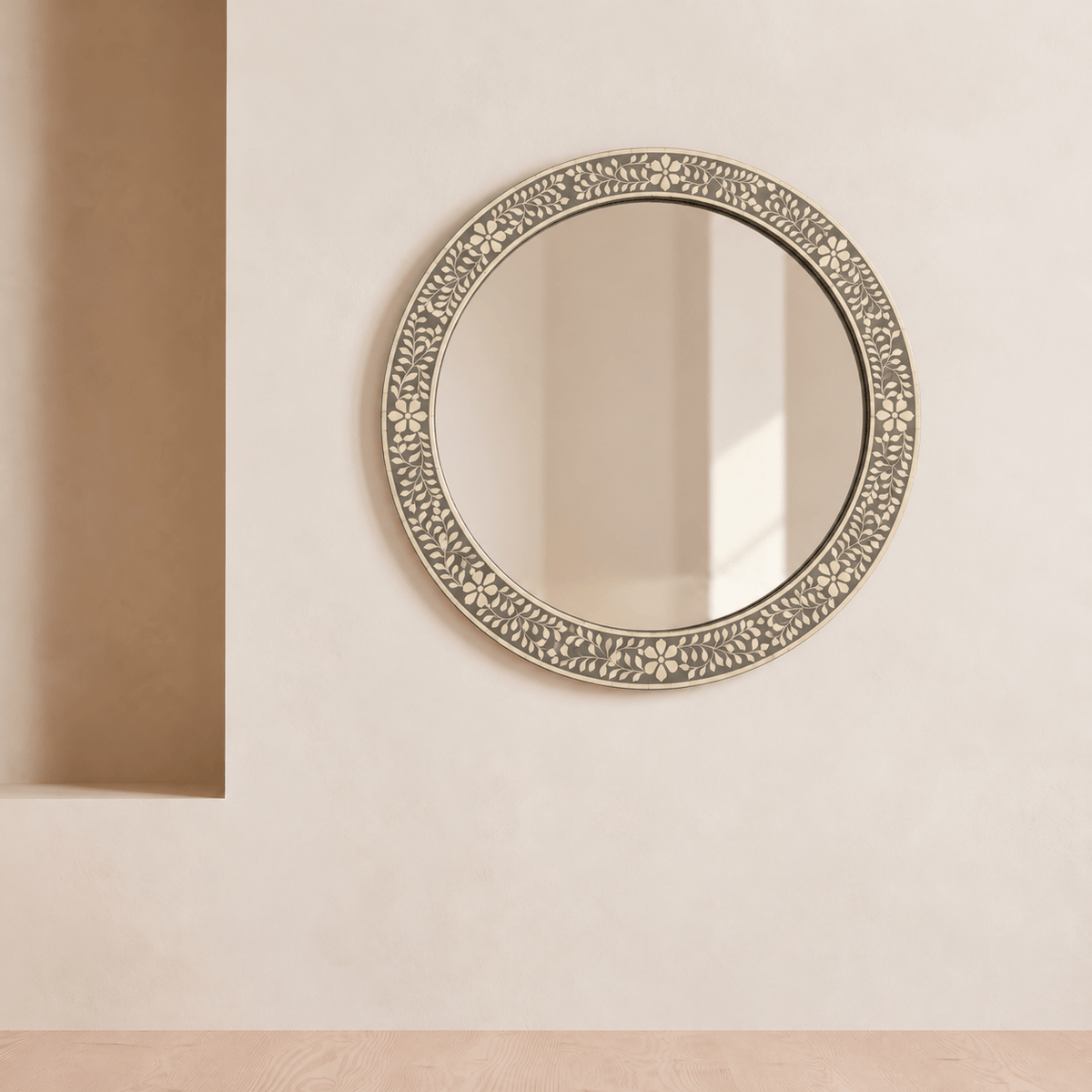 Tantra Mirror Gabrielle Round Floral Bone Mirror
