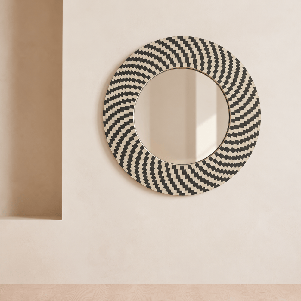 Tantra Mirror Mel Round Chevron Bone Mirror