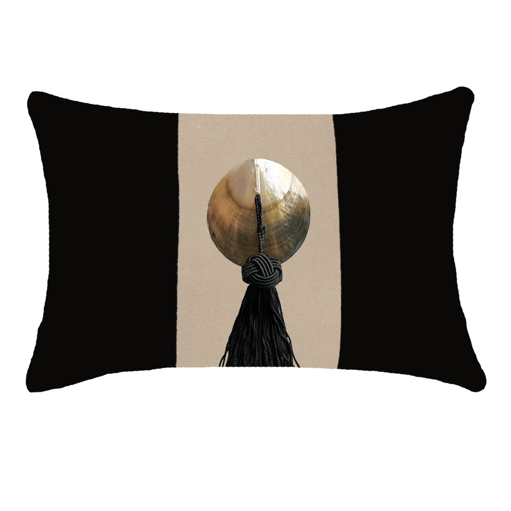 Bandhini - Design House Outdoor Black / 14 x 21 Inches Outdoor Tassel Black Shell Lumber Cushion 35 x 53 cm