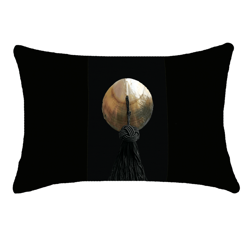 Bandhini - Design House Outdoor Black & Black / 14 x 21 Inches Outdoor Tassel Black Shell Lumber Cushion 35 x 53 cm