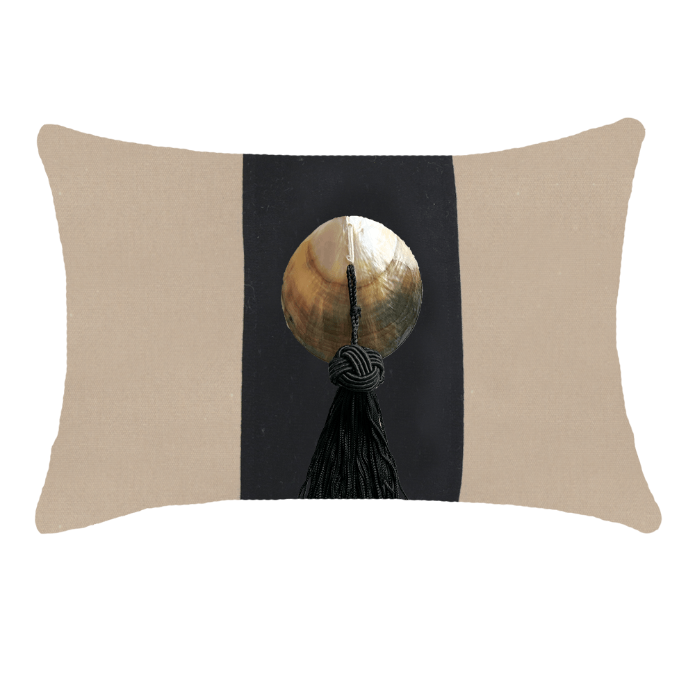 Bandhini - Design House Outdoor Natural / 14 x 21 Inches Outdoor Tassel Black Shell Lumber Cushion 35 x 53 cm