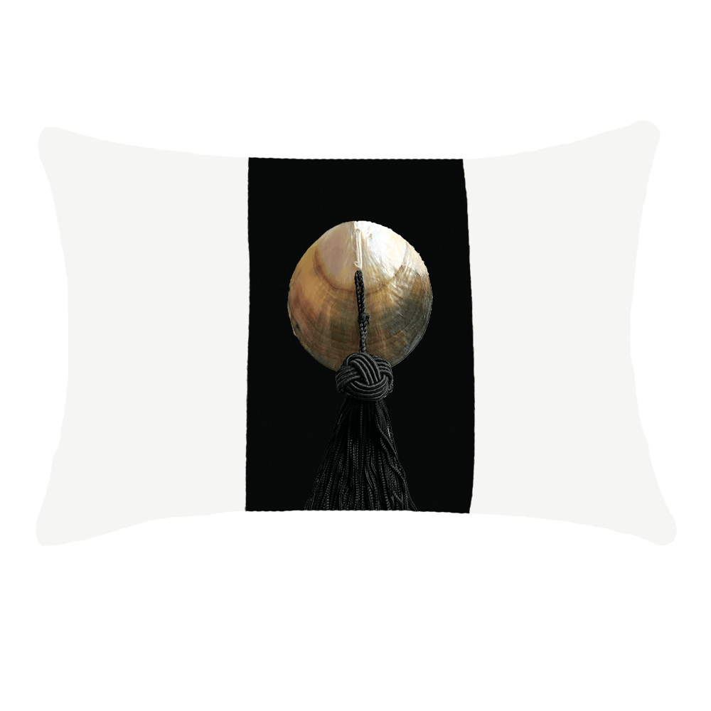 Bandhini - Design House Outdoor White & Black / 14 x 21 Inches Outdoor Tassel Black Shell Lumber Cushion 35 x 53 cm