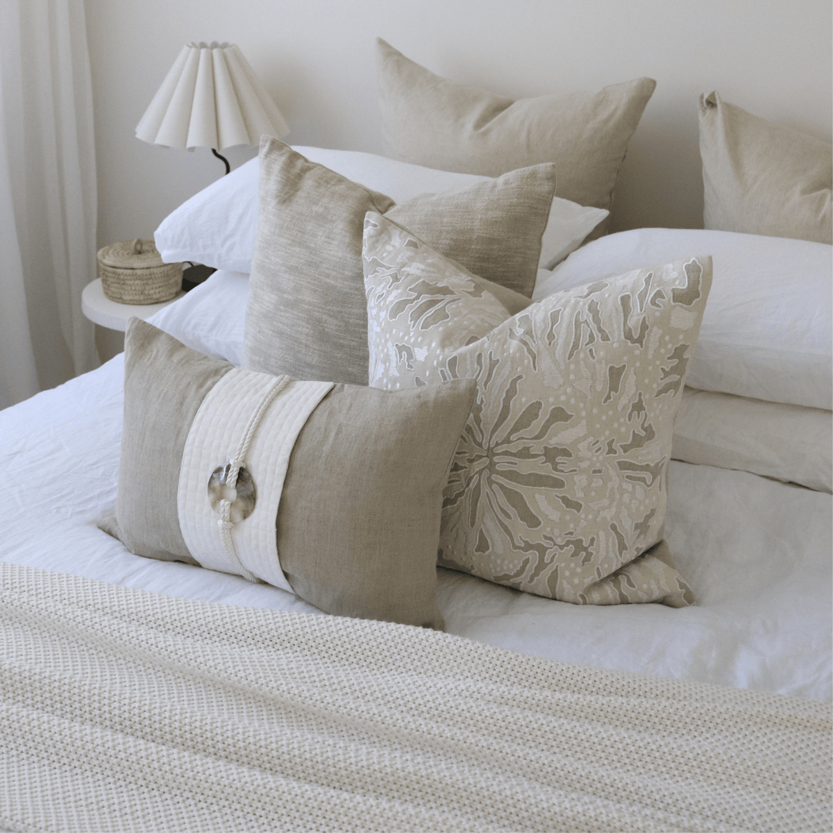 Butterfly Natural Handmade Appliqué Linen Cushion Cover