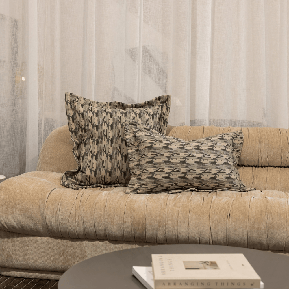 Weave Ikat Charcoal Flange Lounge Cushion 55 x 55cm
