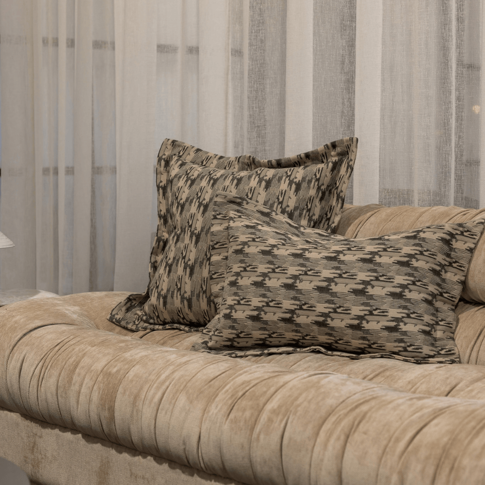 Weave Ikat Charcoal Flange Lumbar Cushion 40 x 60cm