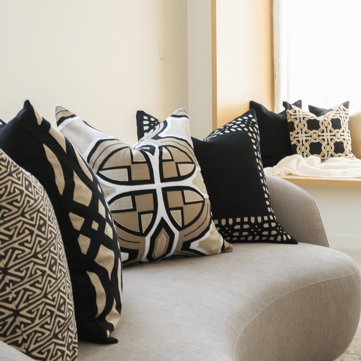 Inter Zen Natural Handwoven Cotton Appliqué Cushion Cover