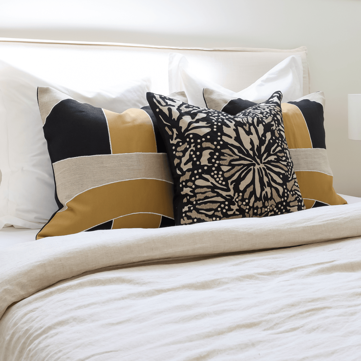 Butterfly Black Handmade Appliqué Linen Cushion Cover