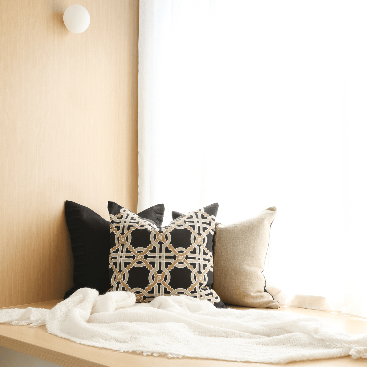 Crop Bars Black Satin Embroidered Linen Cushion Cover