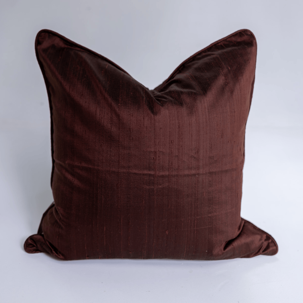 Dupion Chocolate Silk Piped Lounge Cushion 55 x 55cm