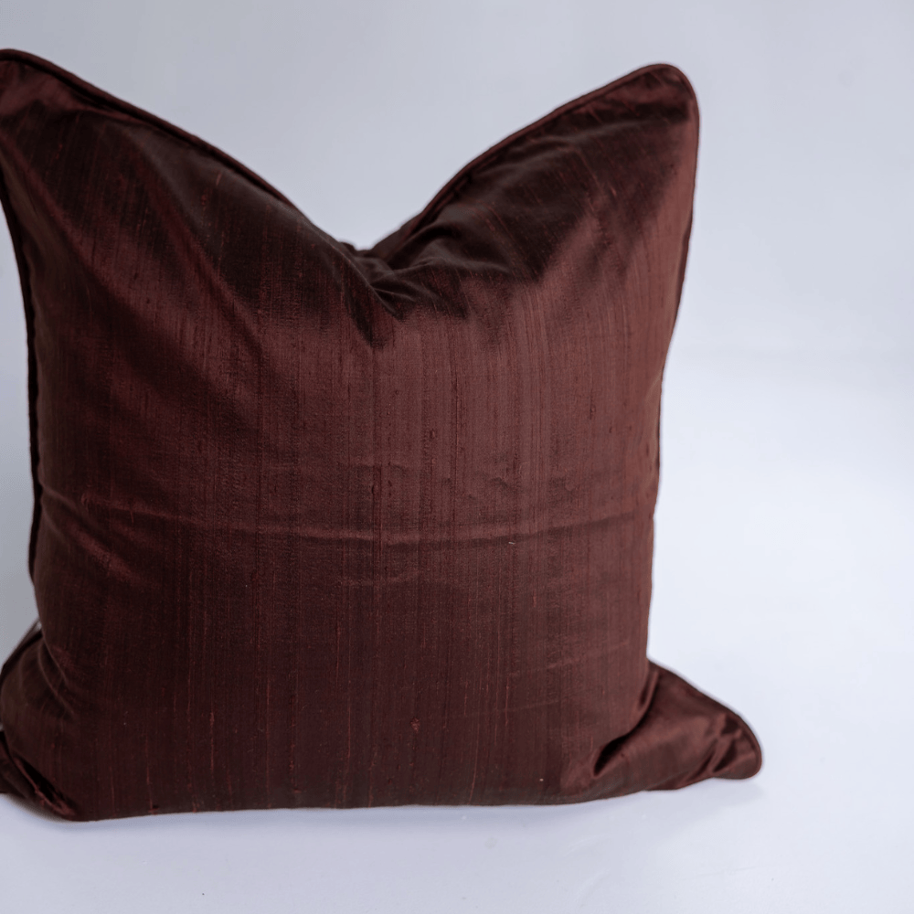 Dupion Chocolate Silk Piped Lounge Cushion 55 x 55cm
