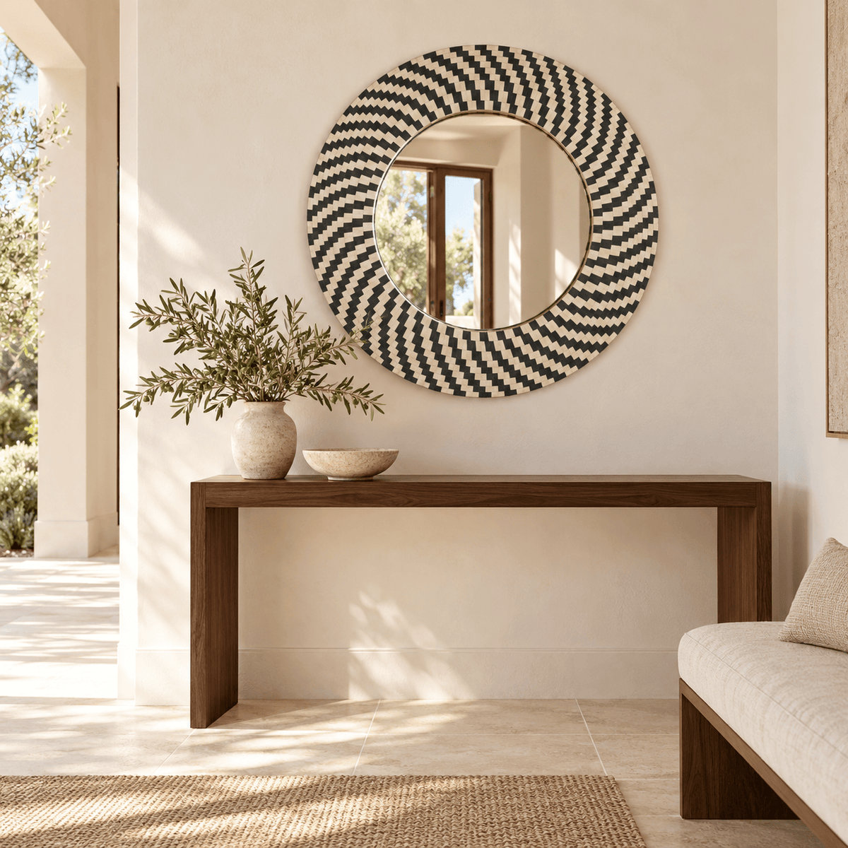 Mel Round Chevron Bone Mirror