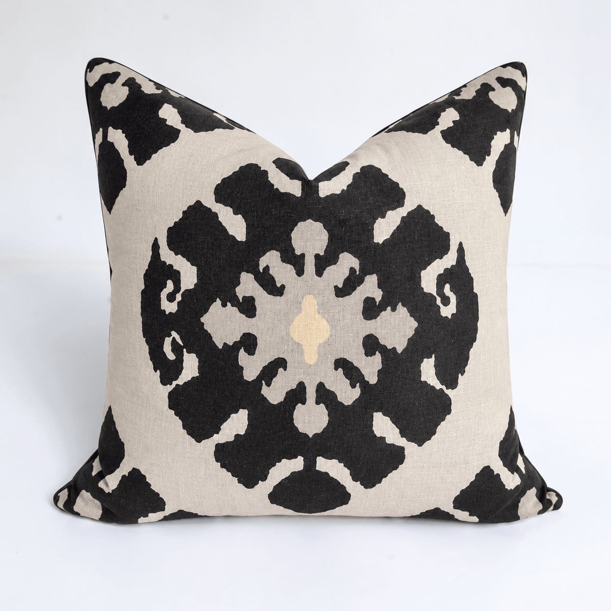 Ikat Solitaire Black & Stone Hand Screen Print Cotton Lounge Cushion 55 x 55cm