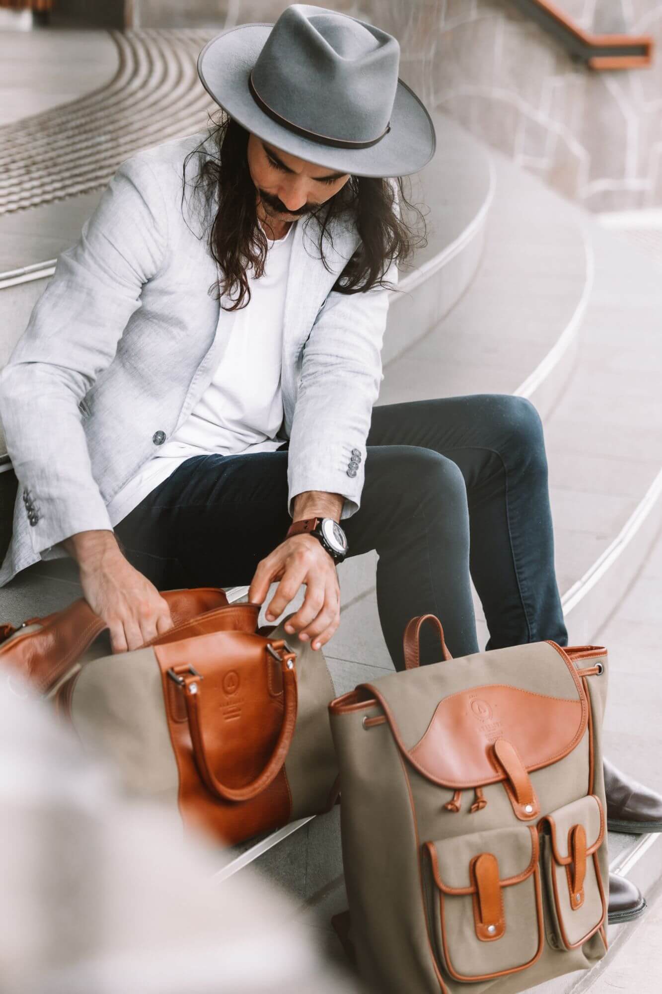 Aurelius Leather Leather Bag Backpack Byron Canvas and Leather Backpack