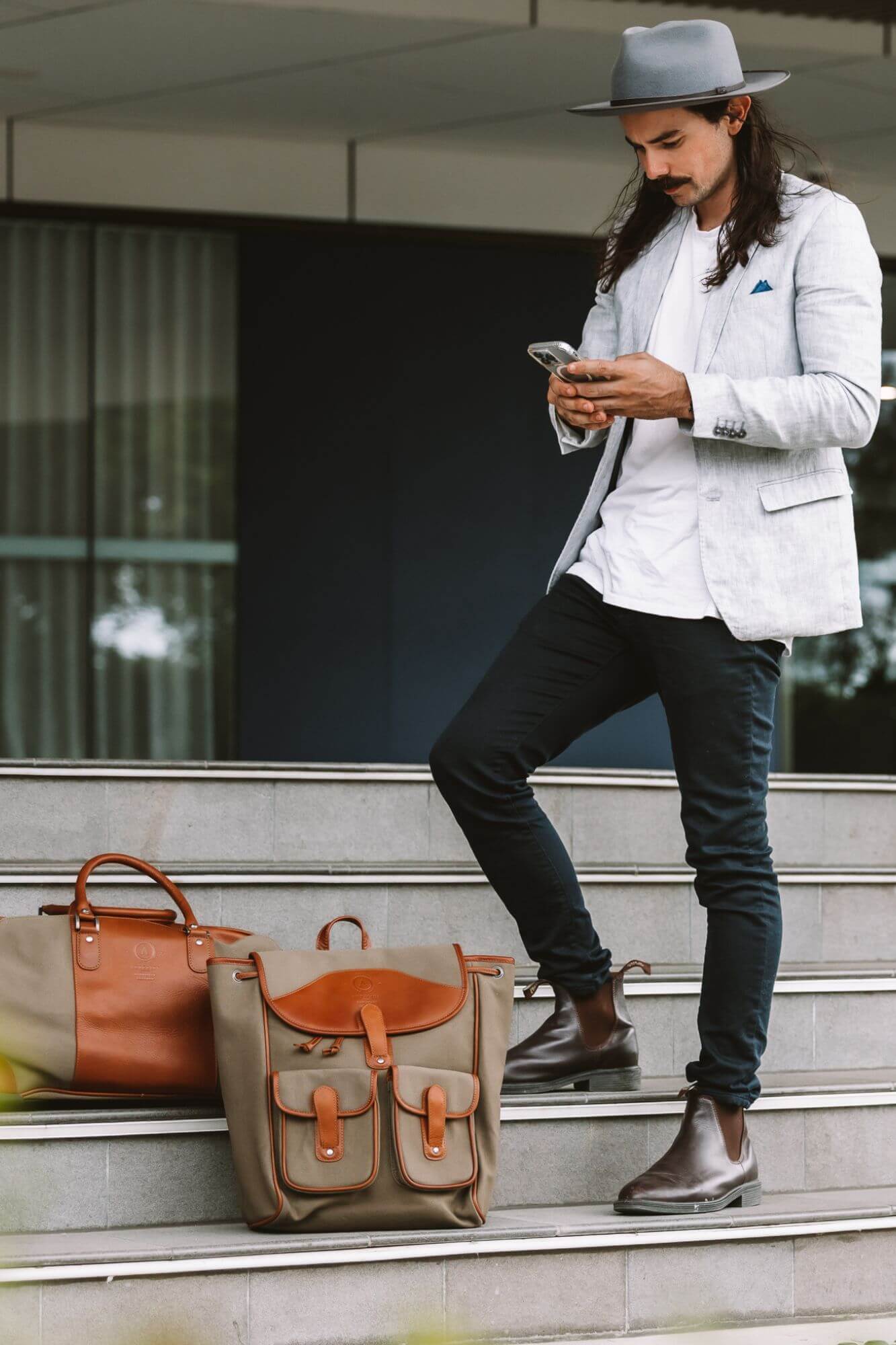 Aurelius Leather Leather Bag Backpack Byron Canvas and Leather Backpack