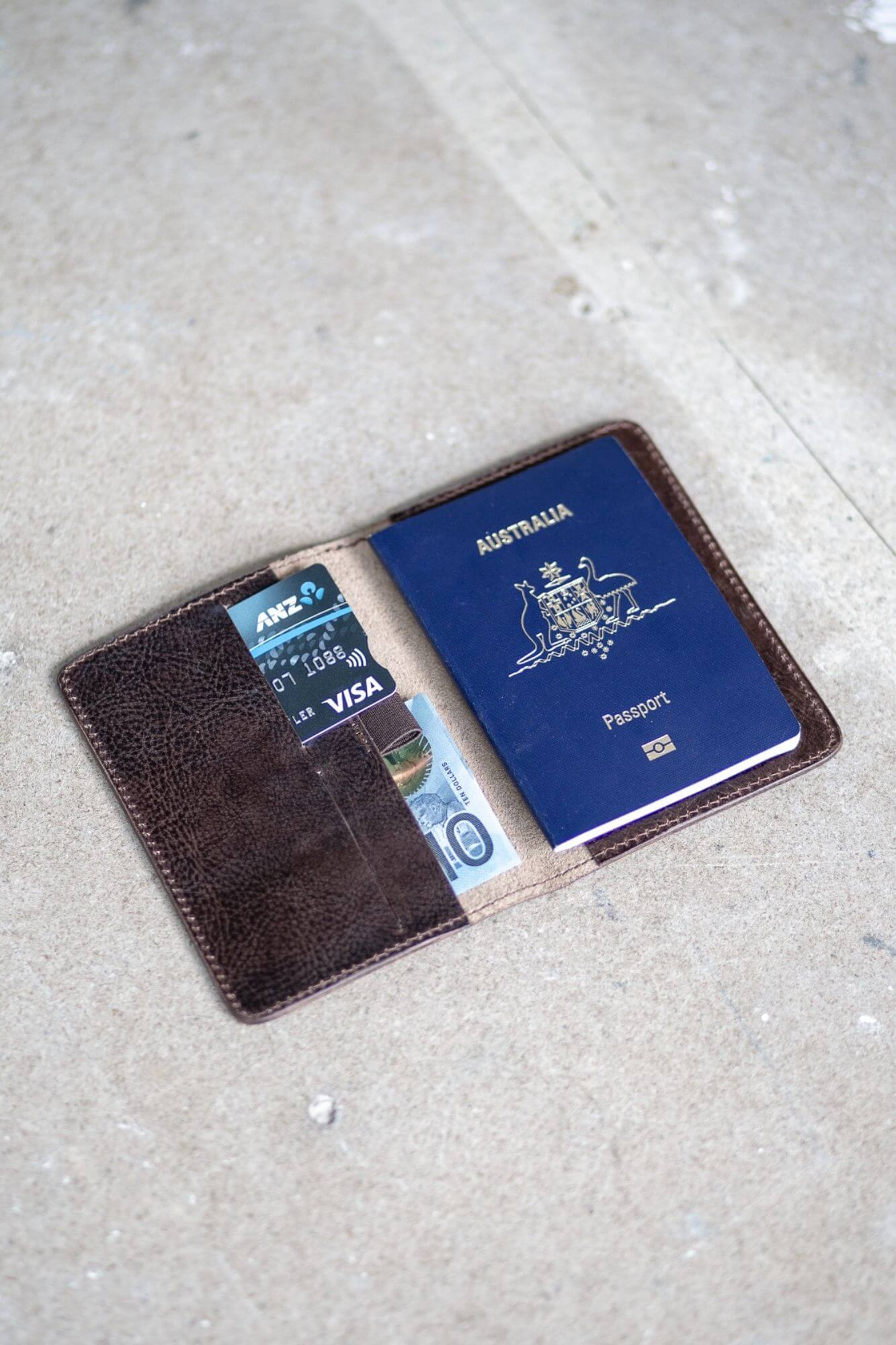 Aurelius Leather Leather Bag Dark Crunch Leather Passport and Card Holder Dark Crunchy Leather Passport and Card Holder