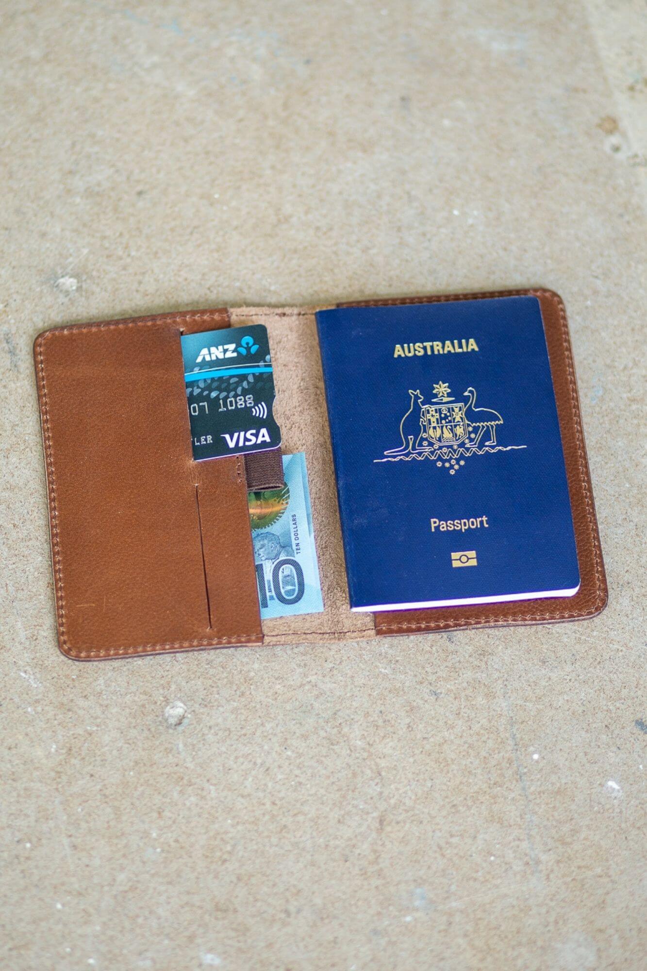 Aurelius Leather Leather Bag Tan Leather Passport and Card Holder Tan Leather Passport and Card Holder