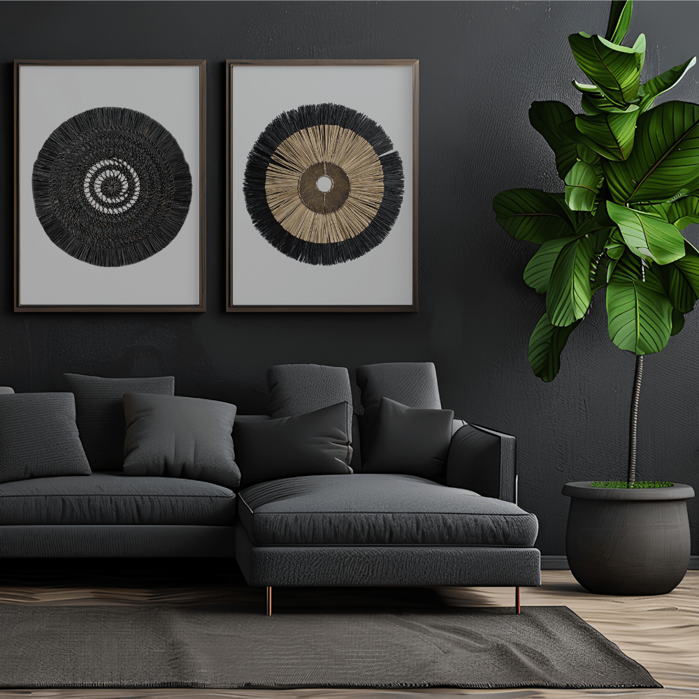 Bandhini Design House Artwork African Disc Copper & with Black & Natural Grass Ring Artwork 67 x 85cm