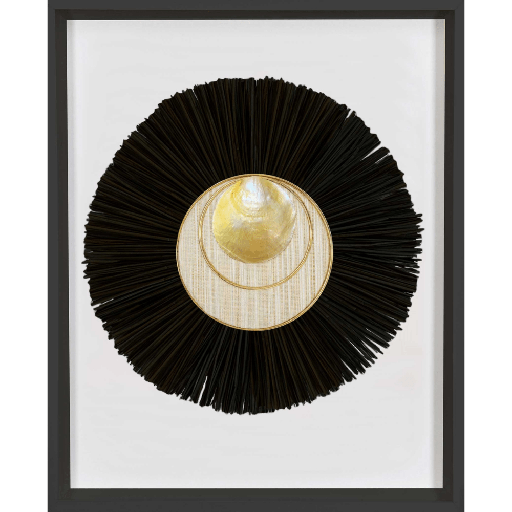 Bandhini Design House Artwork African Shell Disc Gold & Grass Mat Black Artwork 67 x 85cm