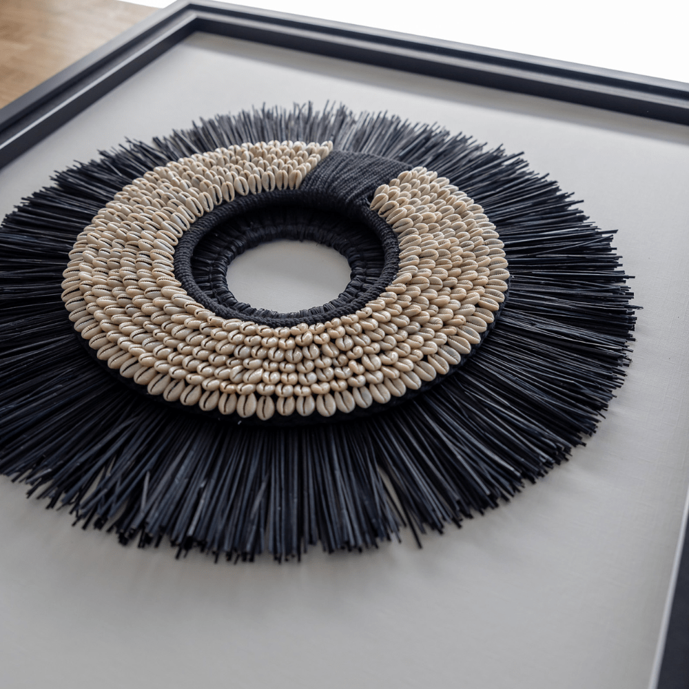 Bandhini Design House Artwork African Shell Ring Black & Grass Mat Black on White Artwork 67 x 85cm