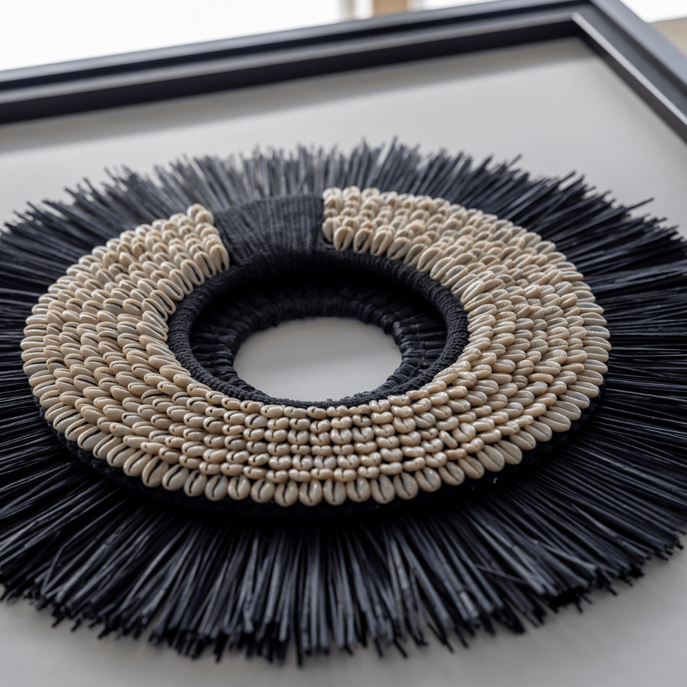 Bandhini Design House Artwork African Shell Ring Black & Grass Mat Black on White Artwork 67 x 85cm