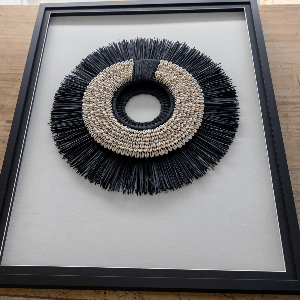 Bandhini Design House Artwork African Shell Ring Black & Grass Mat Black on White Artwork 67 x 85cm