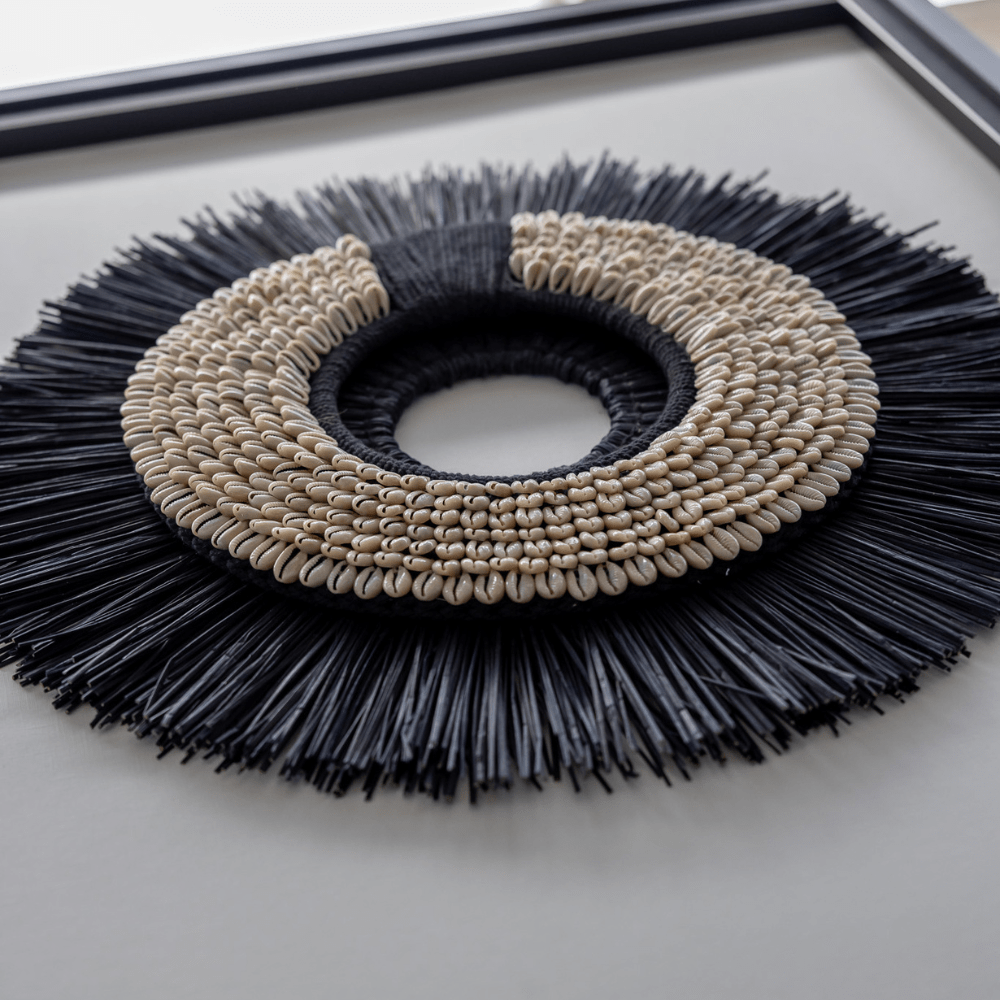 Bandhini Design House Artwork African Shell Ring Black & Grass Mat Black on White Artwork 67 x 85cm