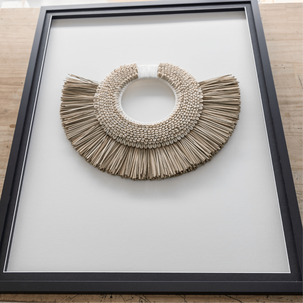 Bandhini Design House Artwork African Shell Ring & Grass Mat Natural Artwork 67 x 85cm