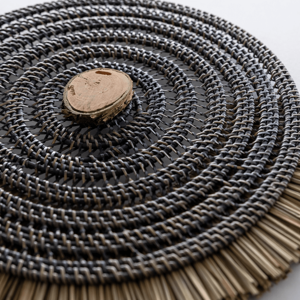 Bandhini Design House Artwork African Wood & Grass Mat Black & Natural Artwork 67 x 85cm