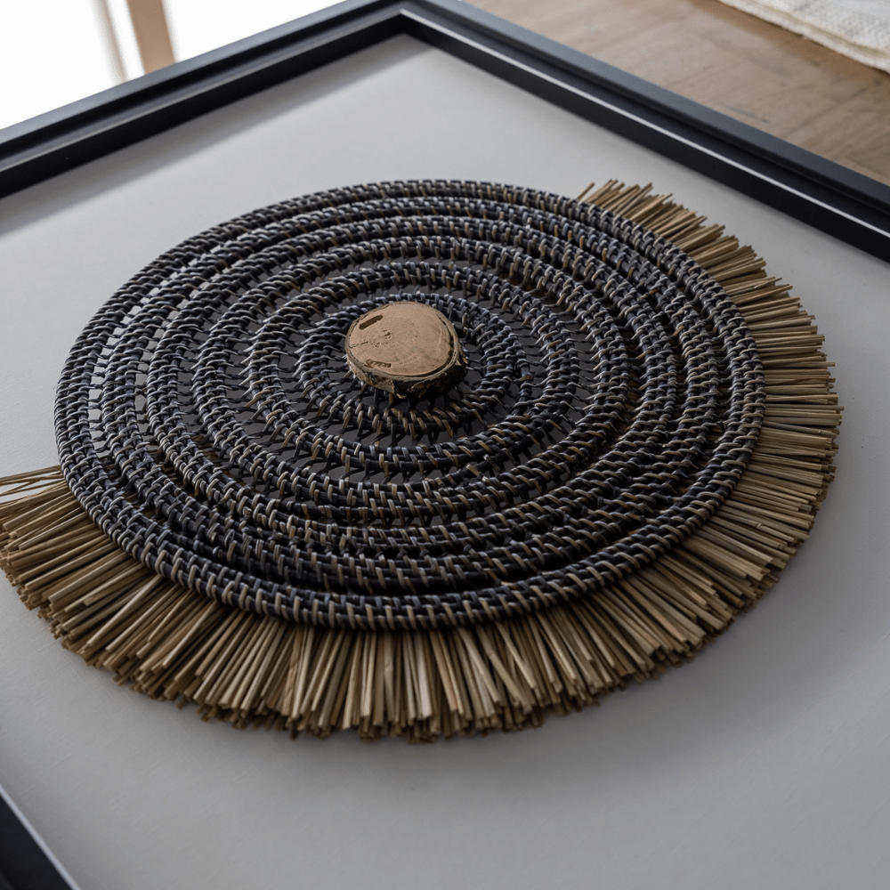 Bandhini Design House Artwork African Wood & Grass Mat Black & Natural Artwork 67 x 85cm