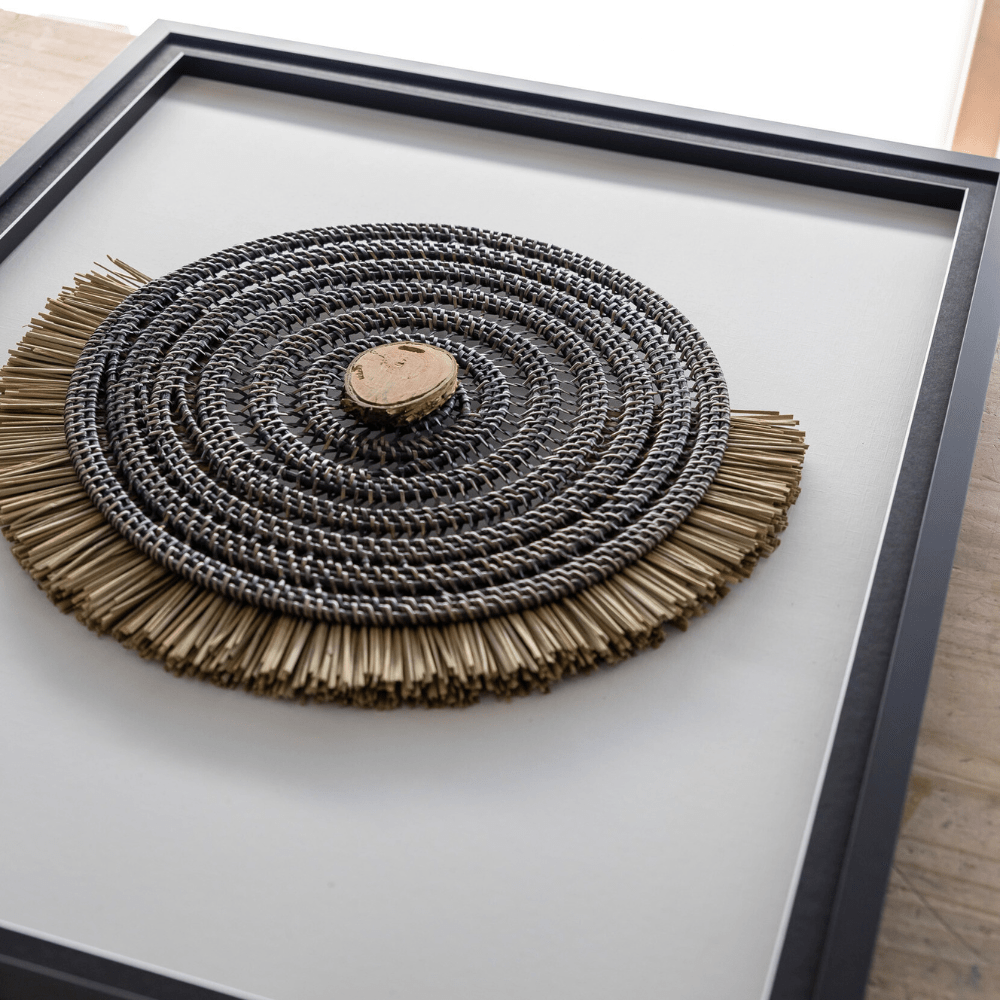 Bandhini Design House Artwork African Wood & Grass Mat Black & Natural Artwork 67 x 85cm