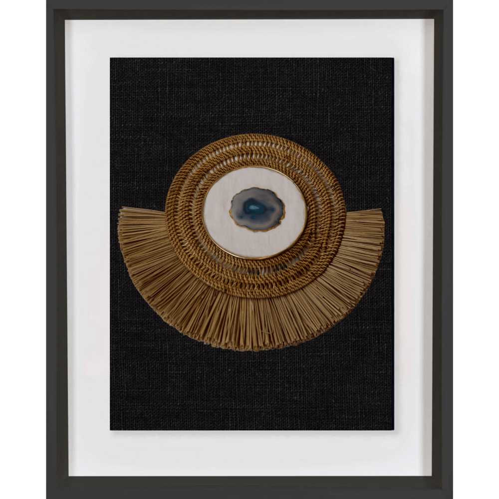 Bandhini Design House Artwork Agate Blue on Linen, Natural Grass Ring Artwork 67 x 85cm