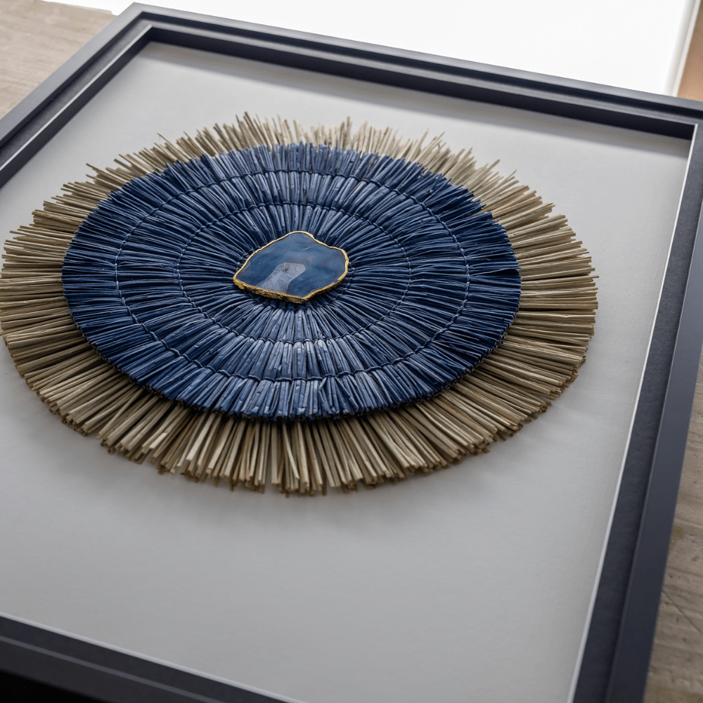 Bandhini Design House Artwork Agate Grass Mat Navy & Natural on White Artwork 67 x 85cm