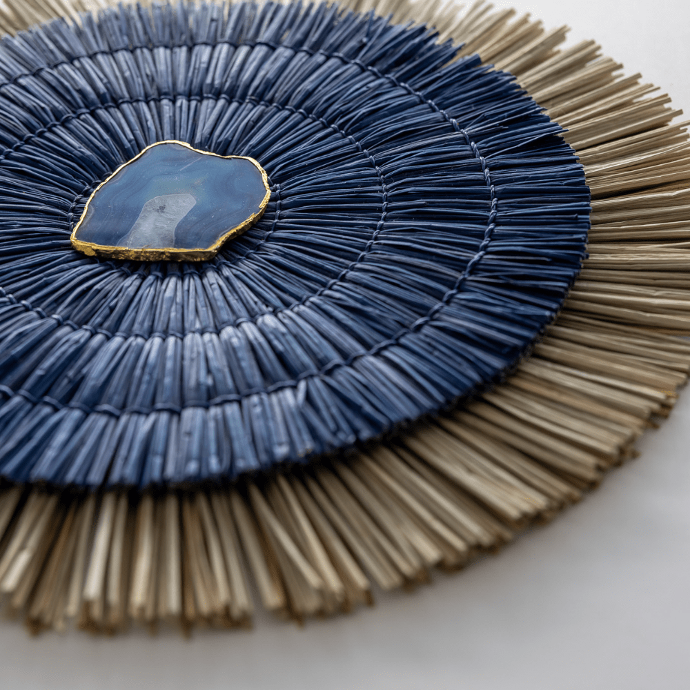 Bandhini Design House Artwork Agate Grass Mat Navy & Natural on White Artwork 67 x 85cm