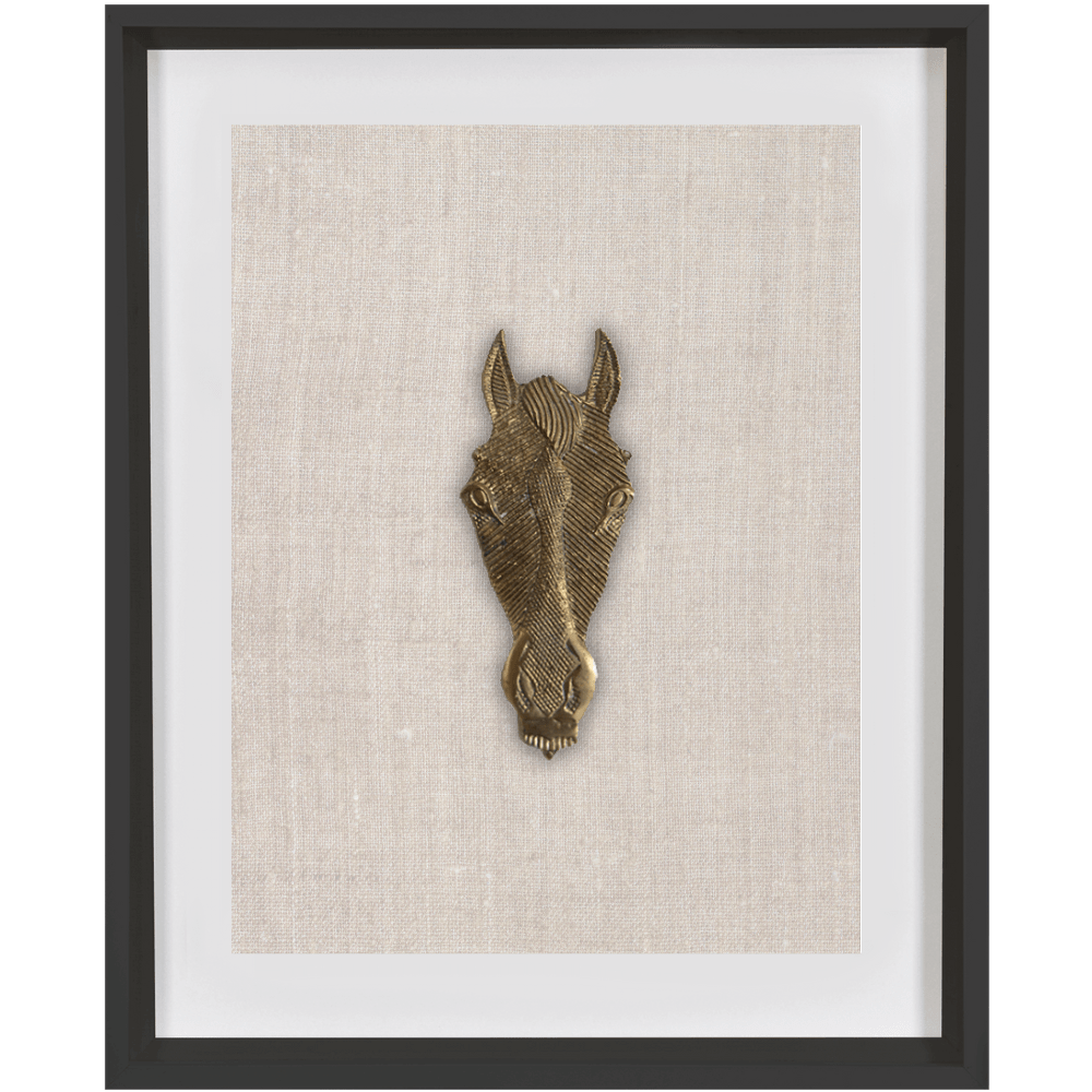 Bandhini Design House Artwork Creature Metal Horse on Natural Linen Artwork 40 x 50cm