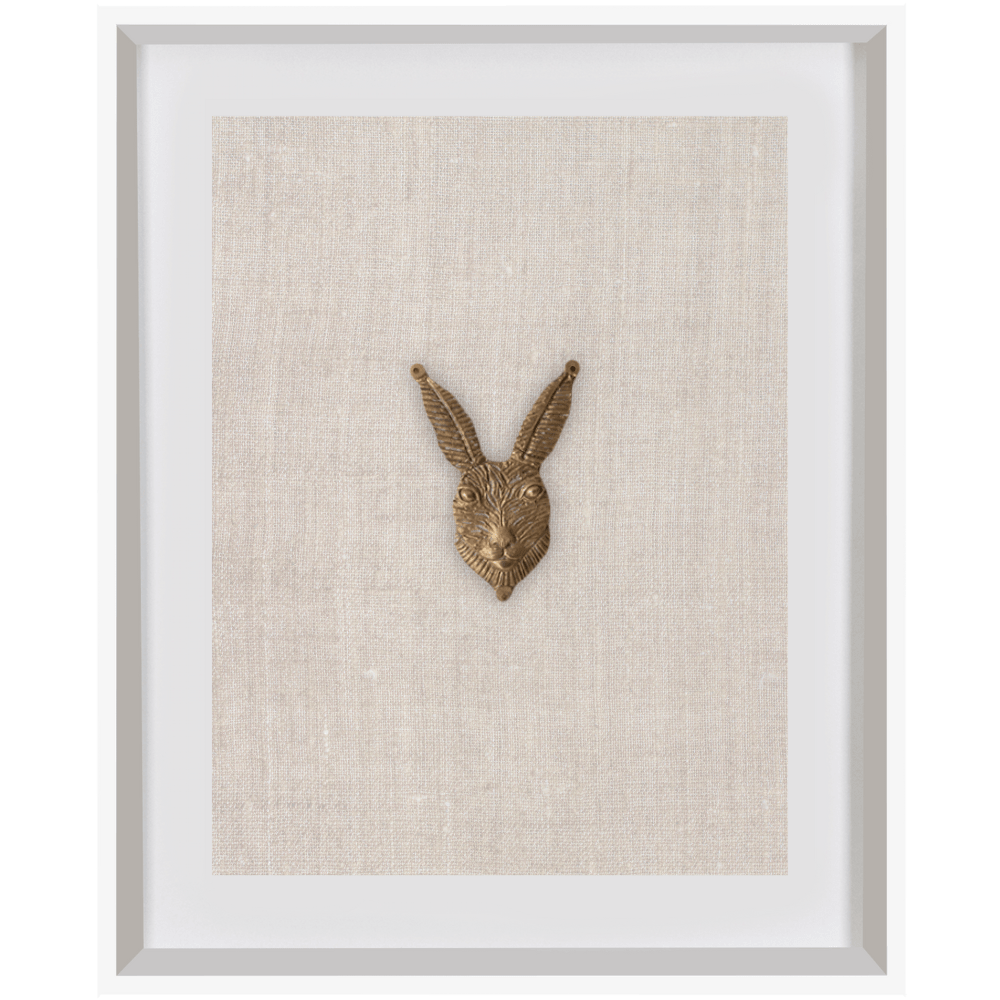 Bandhini Design House Artwork Creature Metal Rabbit on Natural Linen Artwork 40 x 50cm