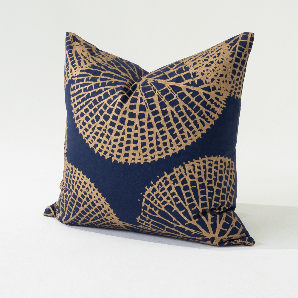 Bandhini Design House Black Friday 23 Filled Bone Lily Pad Navy Lounge Cushion 55 x 55cm