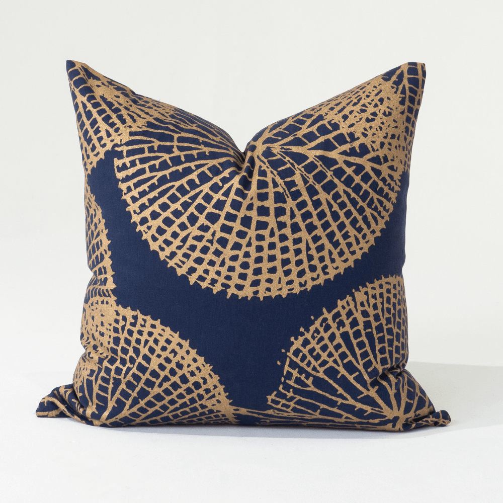 Bandhini Design House Black Friday 23 Filled Bone Lily Pad Navy Lounge Cushion 55 x 55cm