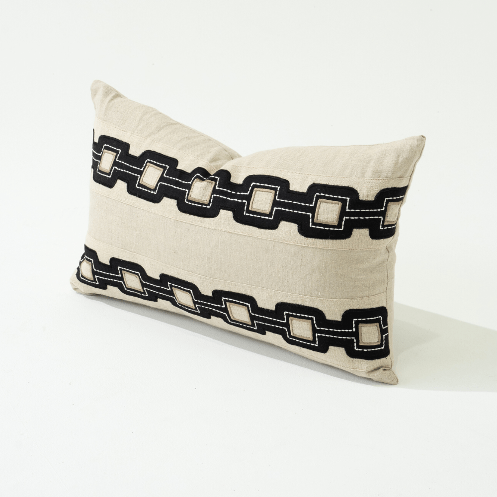 Bandhini Design House Braid Geo Natural Lumbar Cushion 35 x 53cm