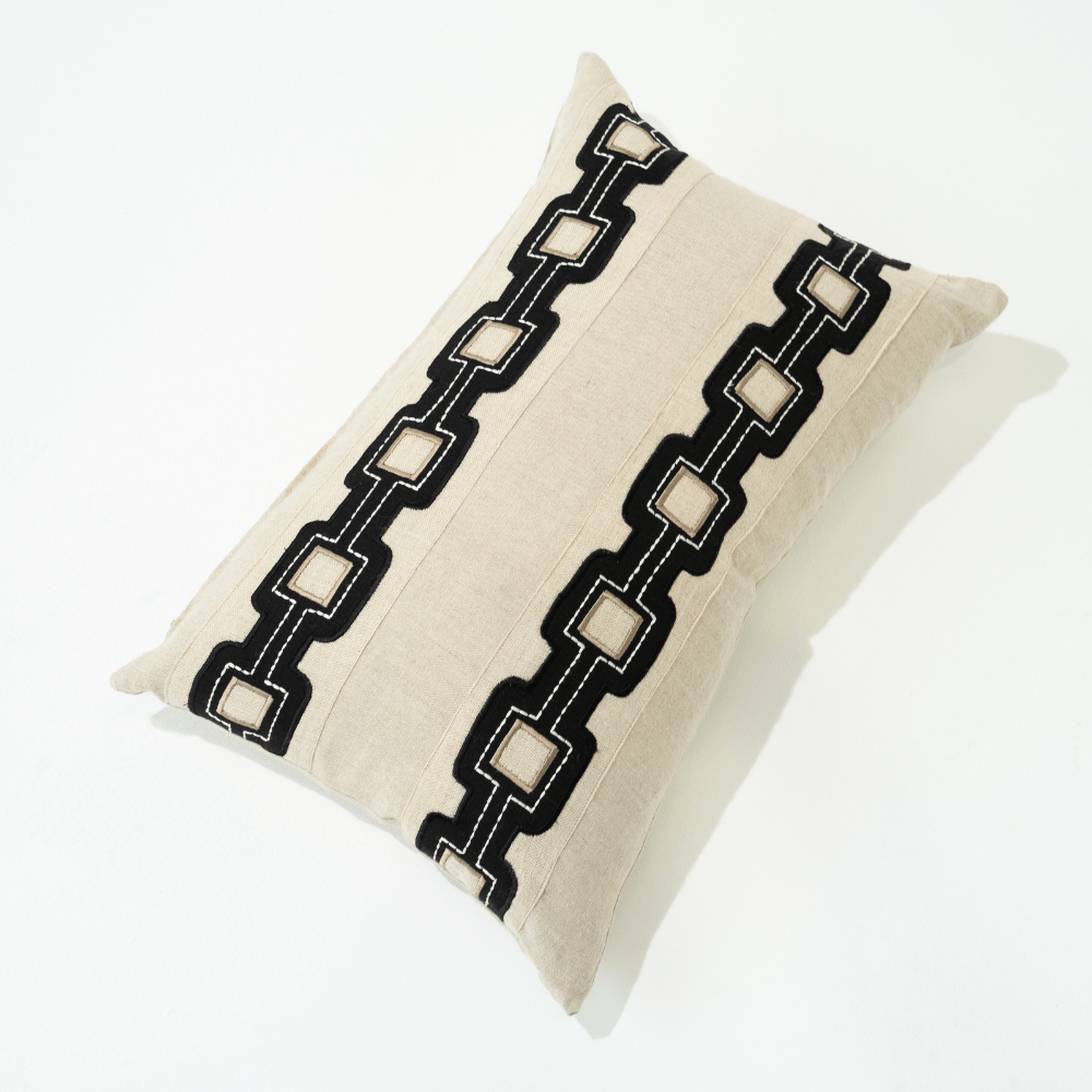 Bandhini Design House Braid Geo Natural Lumbar Cushion 35 x 53cm