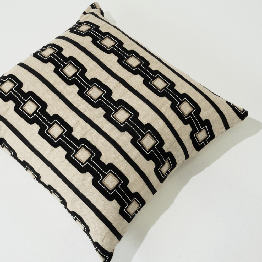 Bandhini Design House Braid Geo Stripes Natural Lounge Cushion 55 x 55cm