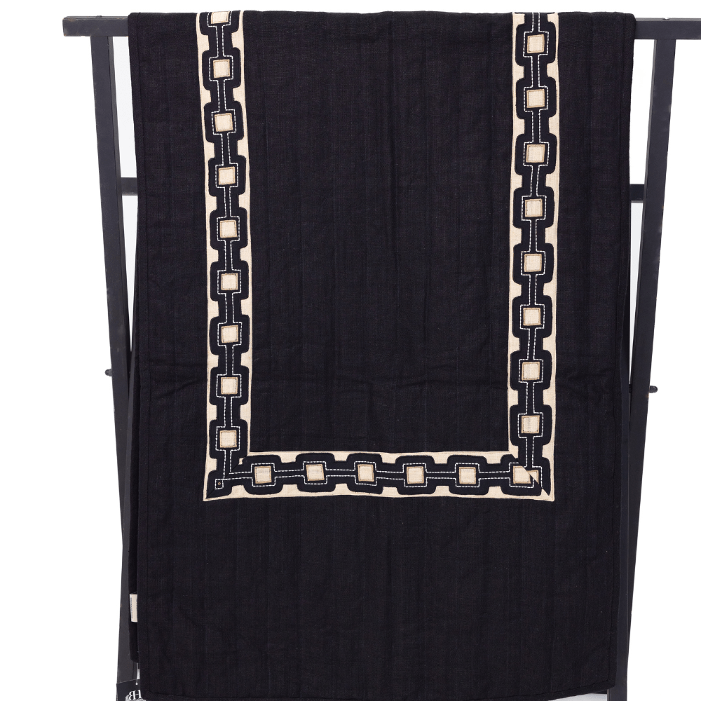 Bandhini Design House Coastal Devon Braid Geo Black Bed Sash 76 x 229cm