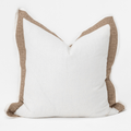 Crest Embroidery Flange White Handmade Linen Euro Cushion — in stock, ready to ship