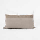 Crest Embroidery Lines White Handmade Linen Lumbar Cushion