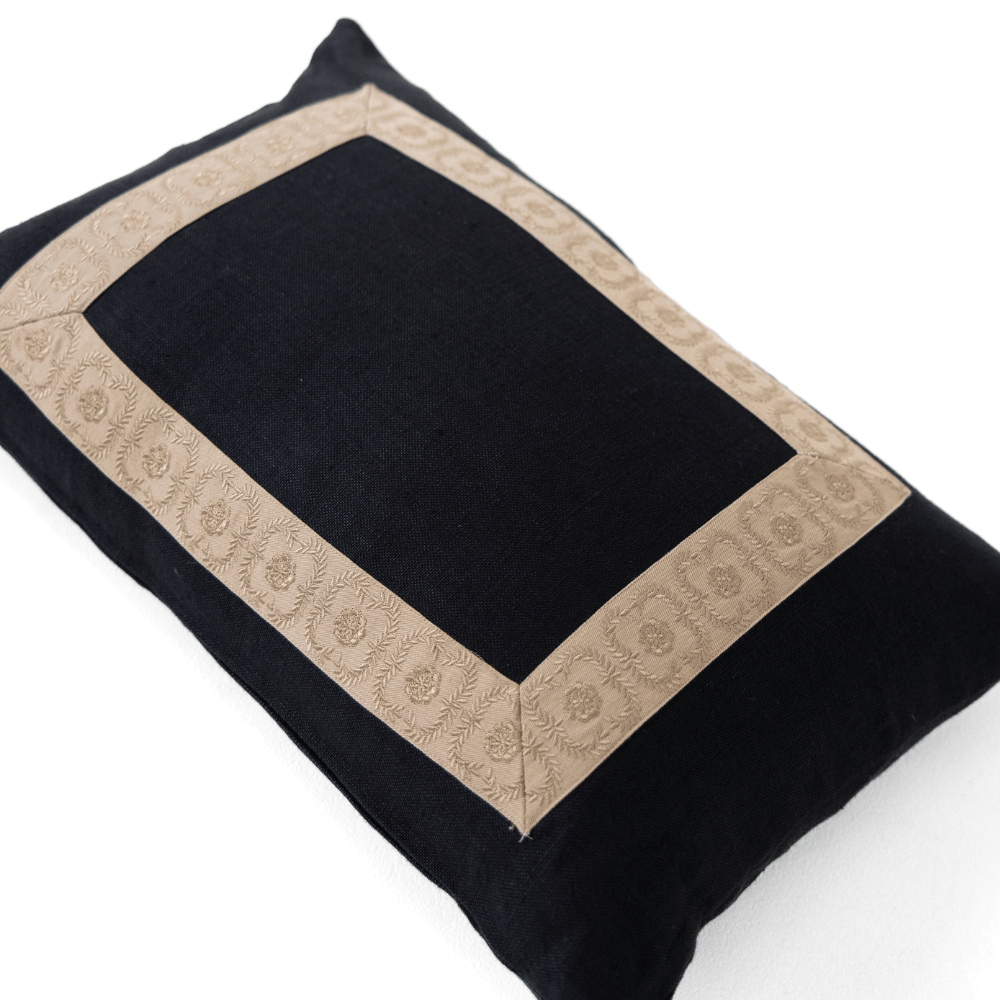 Bandhini Design House Coastal Devon Crest Embroidery Panel Black Lumbar Cushion 40 x 60cm