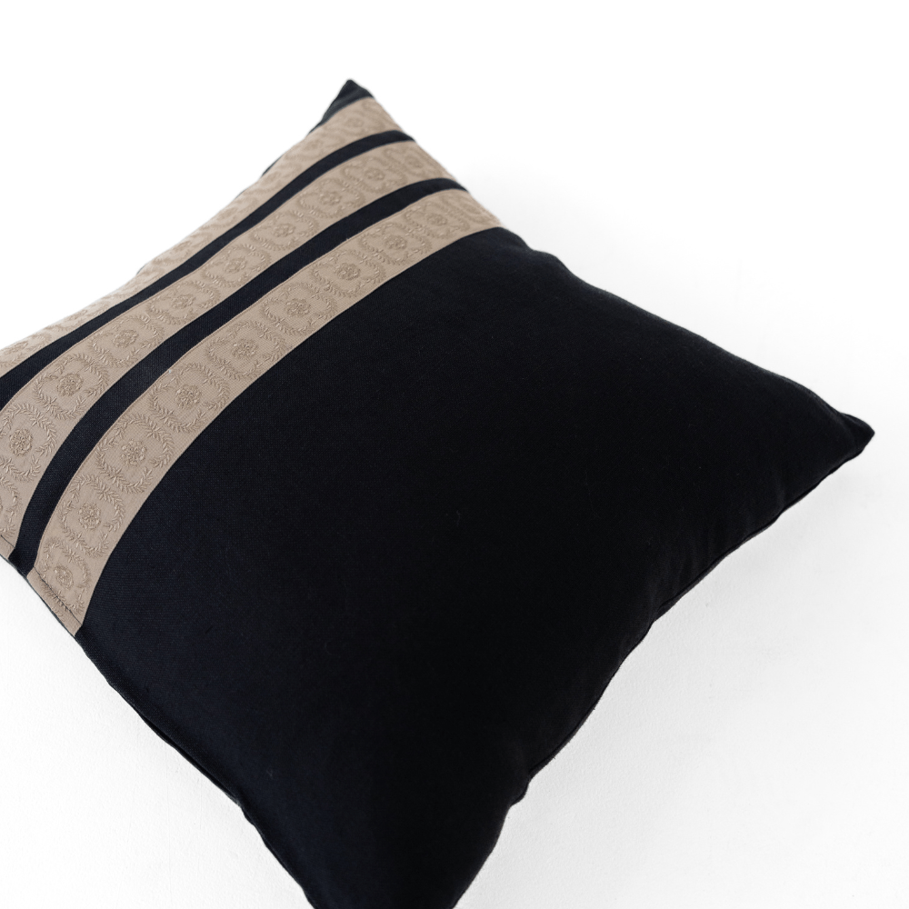 Bandhini Design House Coastal Devon Crest Embroidery Stripes Black Lounge Cushion 55 x 55cm